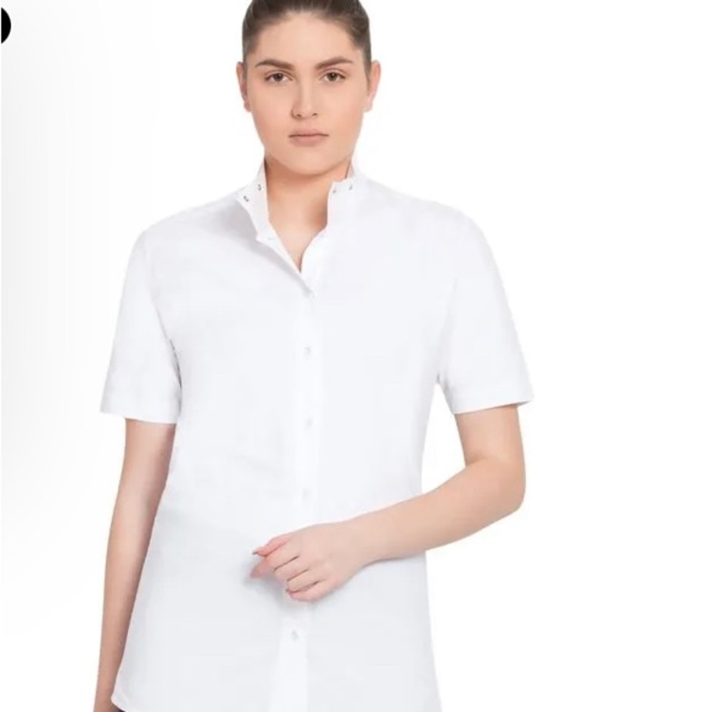 Women's White Short-Sleeve Riding Show Button Down Shirt